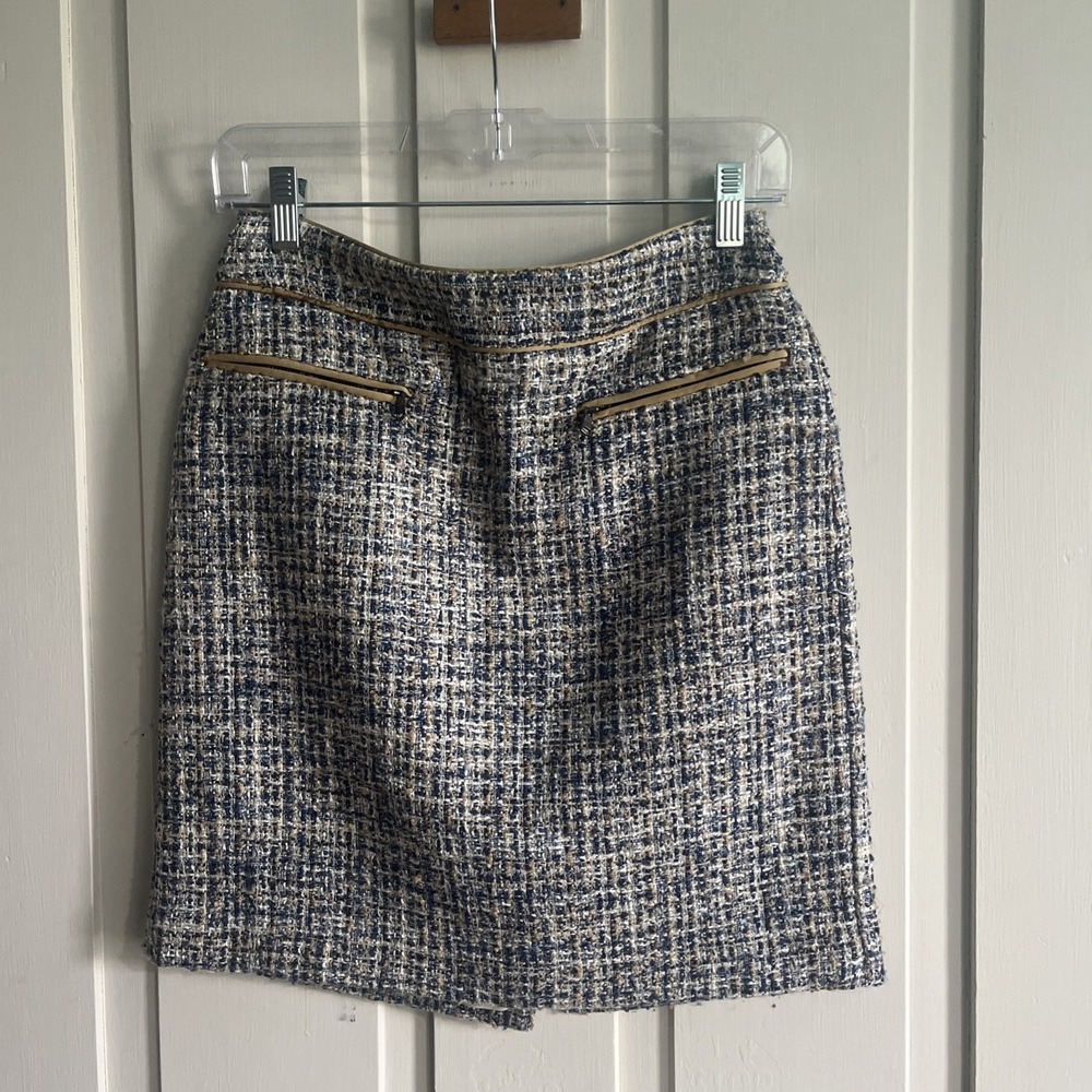 Ann Taylor Black Cream Tweed Pencil Skirt Size 0 Petite Professional Classic